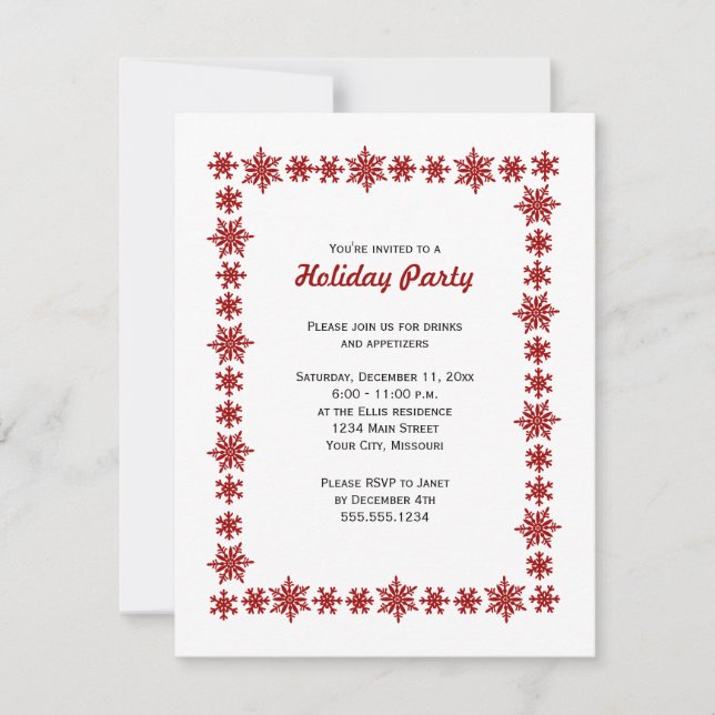 Red and White Snowflake Christmas Party Holiday Invitation (Front)