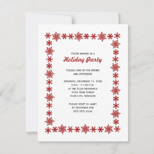 Red and White Snowflake Christmas Party Holiday Invitation