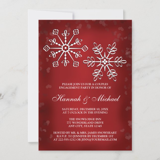 RED AND WHITE SNOWFLAKE COUPLES ENGAGEMENT PARTY INVITATION (Front)