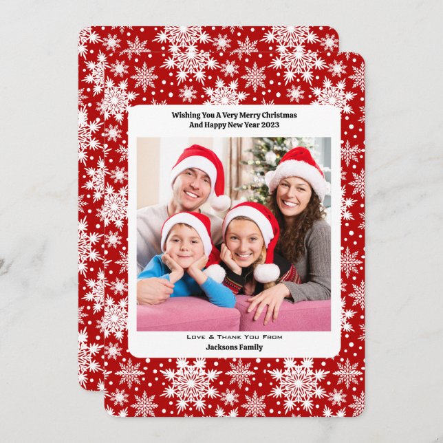 Red and White Snowflake Merry Christmas Custom  Thank You Card (Front/Back)
