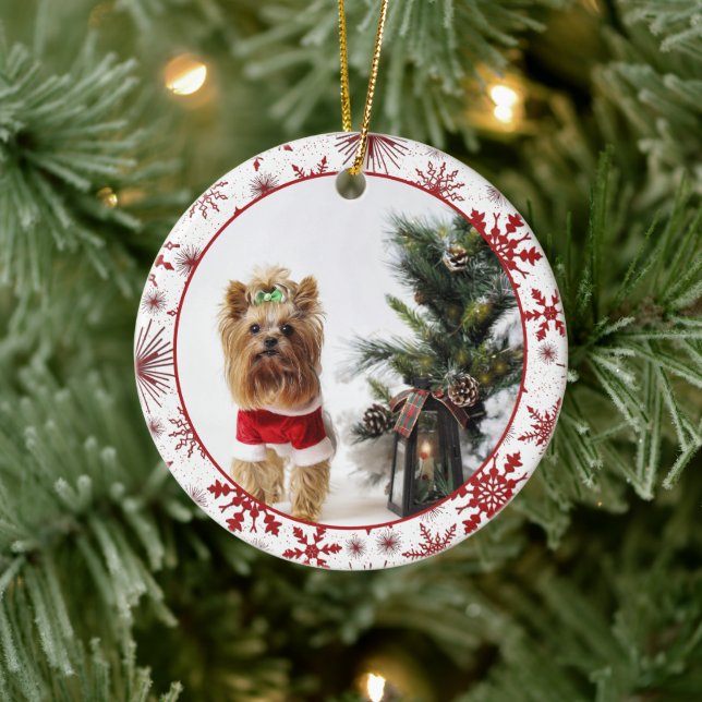 Red And White Snowflake Pattern Photo Ceramic Orna Tree Decoration (Tree)
