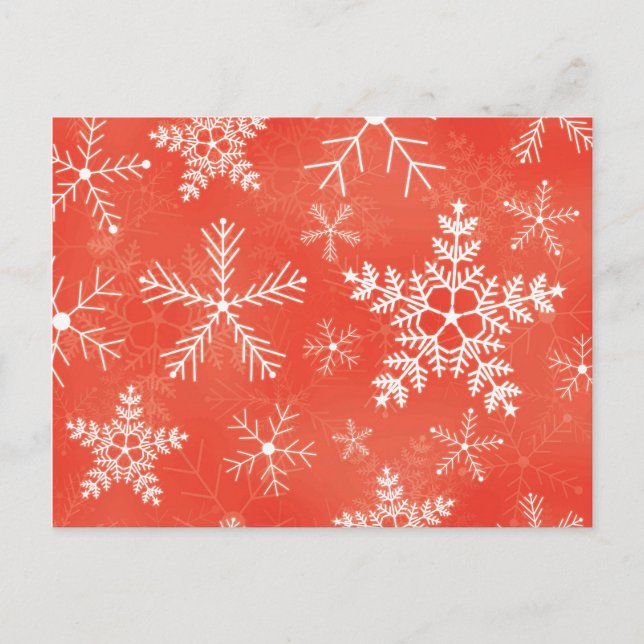 Red and White Snowflake Pattern Postcard (Front)