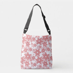 Red and White Snowflake Seamless Pattern Crossbody Bag