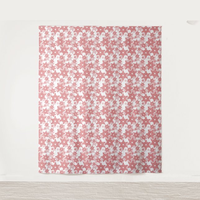 Red and White Snowflake Seamless Pattern Tapestry (Front)