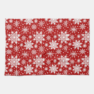Red and White Snowflake Seamless Pattern Tea Towel