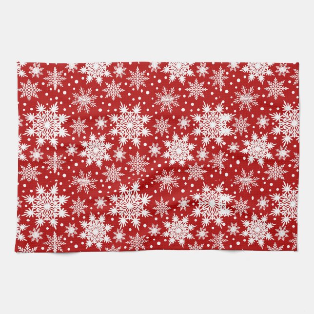 Red and White Snowflake Seamless Pattern  Tea Towel (Horizontal)