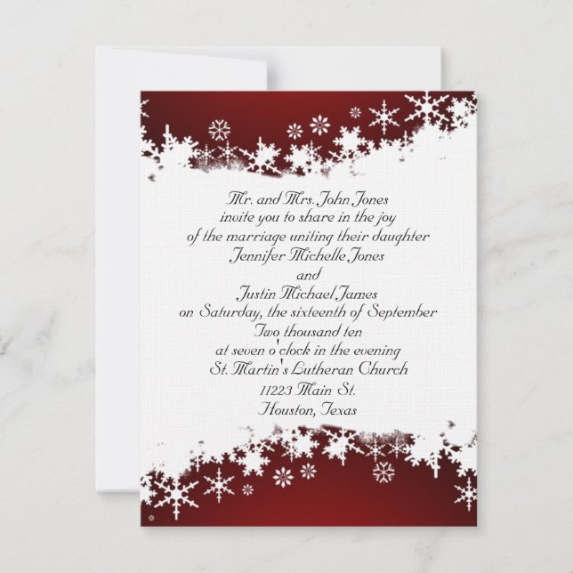 Red and White Snowflake Wedding Invitation (Front)