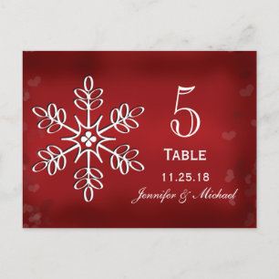 Red and White Snowflake Wedding Table Number Cards