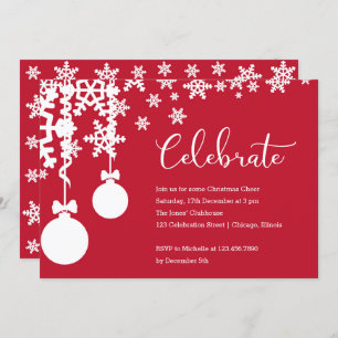 Red and White Snowflakes and Christmas Ornaments Invitation