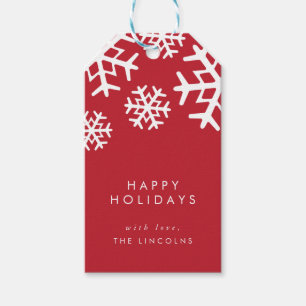 Red and White Snowflakes Happy Holidays Gift Tags