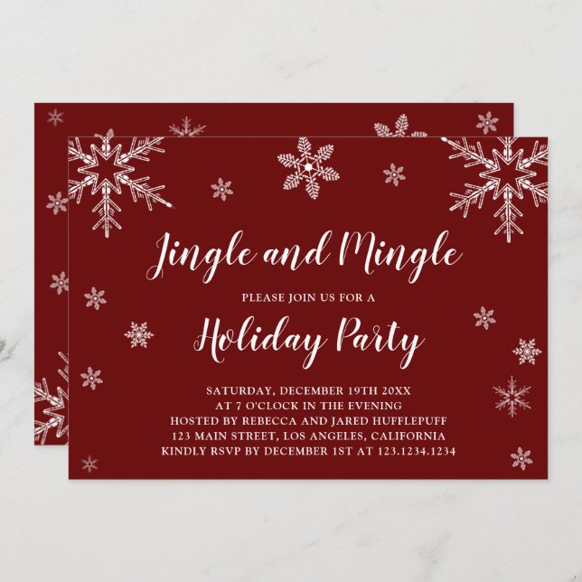Red And White Snowflakes Jingle And Mingle Invitation (Front/Back)