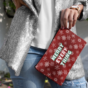 Red and White Snowflakes Merry Every Thing Accessory Pouch
