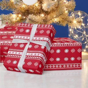 Red and White Snowflakes Modern Christmas Wrapping Paper
