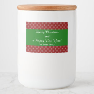 Red and White Snowflakes Pattern Food Label