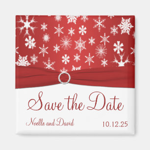 Red and White Snowflakes Save the Date Magnet