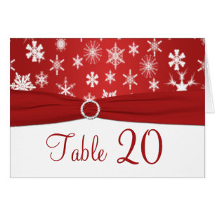 Red and White Snowflakes Table Number Card