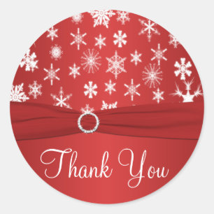 Red and White Snowflakes Thank You Sticker