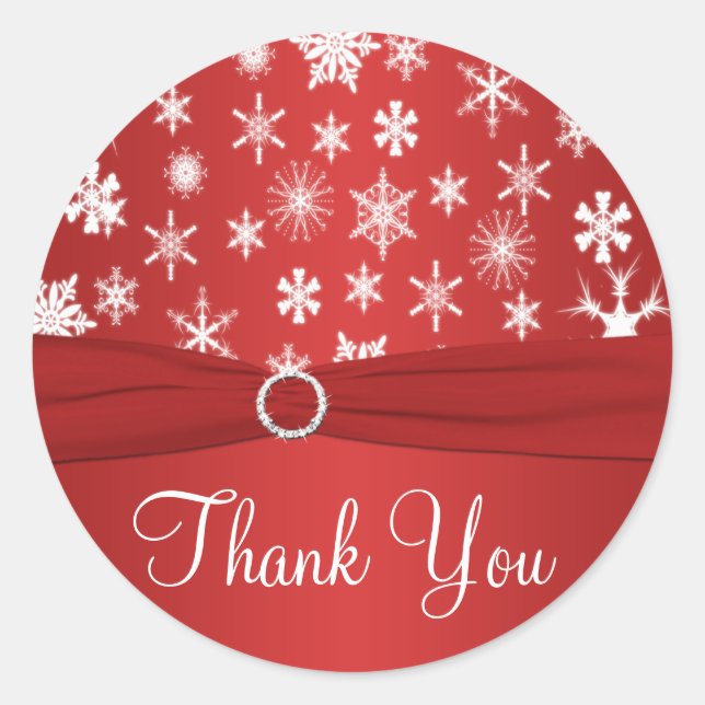 Red and White Snowflakes Thank You Sticker (Front)