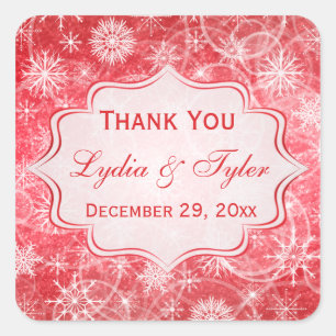 Red and White Snowflakes Wedding Favour Sticker