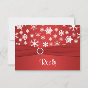 Red and White Snowflakes Wedding Reply Card