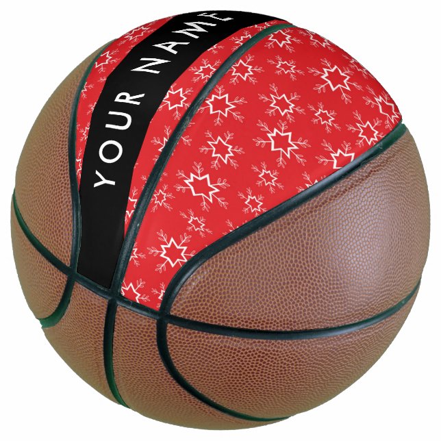 Red and White Snowflakes, Your name, Personalise Basketball (Angled)