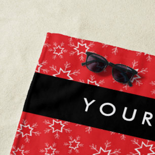Red and White Snowflakes, Your name, Personalise Beach Towel