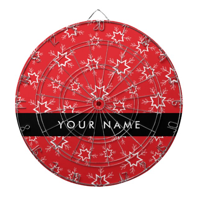 Red and White Snowflakes, Your name, Personalise Dartboard (Front)