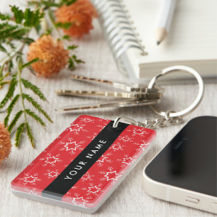 Red and White Snowflakes, Your name, Personalise Key Ring