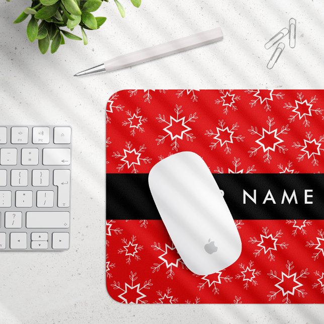 Red and White Snowflakes, Your name, Personalise Mouse Mat (Creator Uploaded)