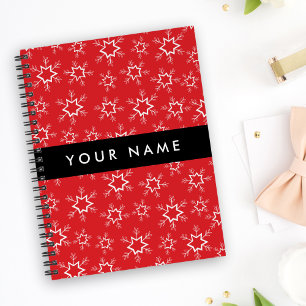 Red and White Snowflakes, Your name, Personalise Notebook