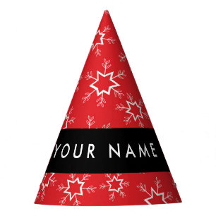 Red and White Snowflakes, Your name, Personalise Party Hat