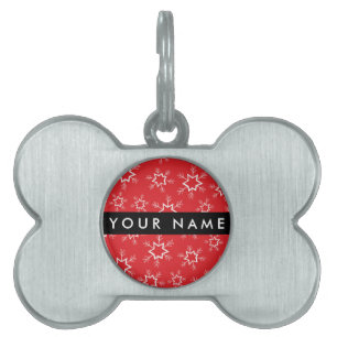 Red and White Snowflakes, Your name, Personalise Pet ID Tag