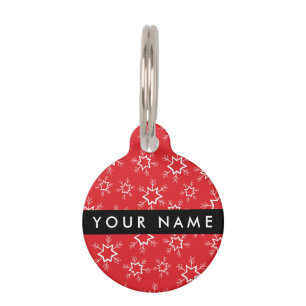 Red and White Snowflakes, Your name, Personalise Pet Tag