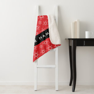 Red and White Snowflakes, Your name, Personalise Sherpa Blanket