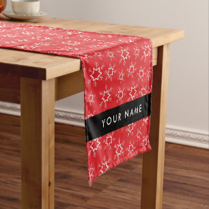 Red and White Snowflakes, Your name, Personalise Short Table Runner