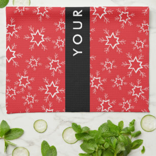 Red and White Snowflakes, Your name, Personalise Tea Towel