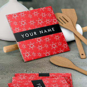 Red and White Snowflakes, Your name, Personalise Tile