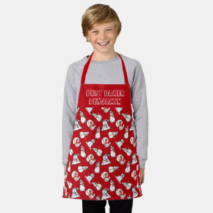 Red And White Snowman Pattern Boys Apron