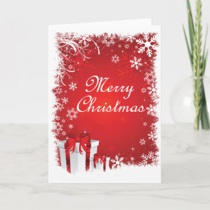 Red and White Snowy Christmas Holiday Card