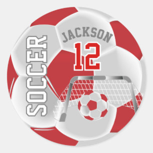Red and White Soccer Ball Classic Round Sticker