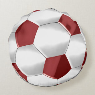 Red and White Soccer Ball Round Cushion