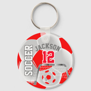 Red and White Soccer ⚽ Ball  Sport Key Ring