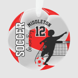 Red and White Soccer Goalie Boy Ornament