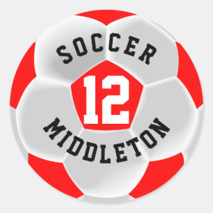 Red and White Soccer Sport Ball Classic Round Sticker