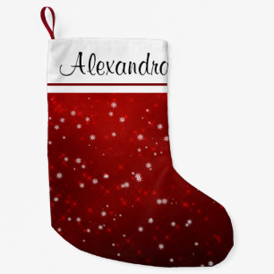 Red and White Sparkle Snowflake Christmas Monogram Small Christmas Stocking