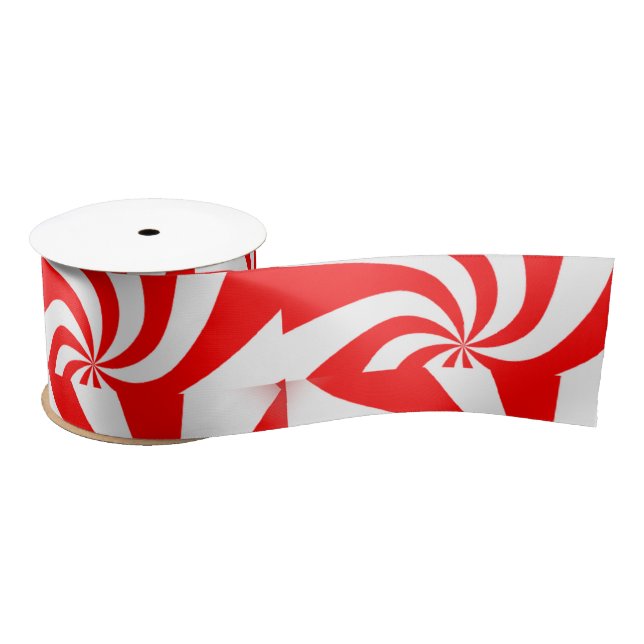 red and white spiral print satin ribbon (Spool)