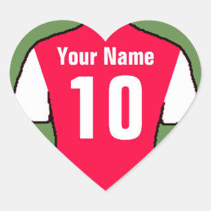 Red and White Sport Shirt - Choose Name and Number Heart Sticker