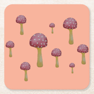 Red and white spotted mushroom square paper coaster