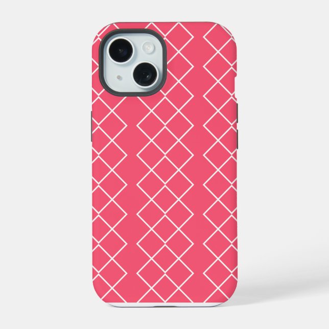 Red and White Square Chains iPhone 15 Case (Back)