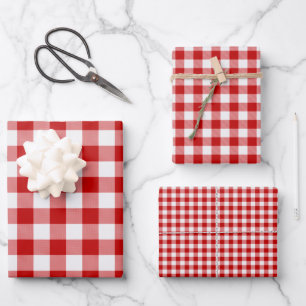 Red and White Squares Buffalo Plaid Check Wrapping Paper Sheet